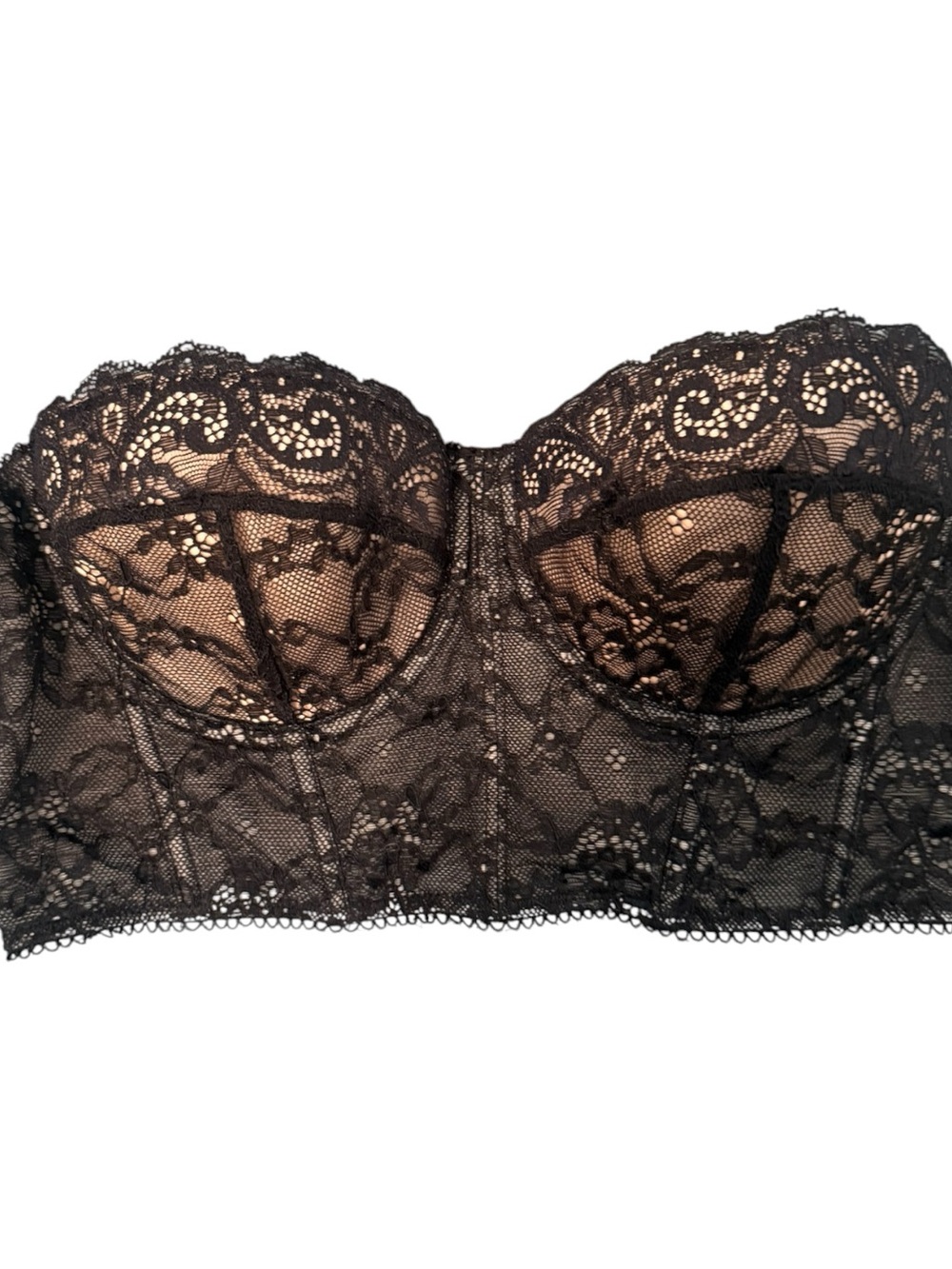 Sheer Black Lace Strapless Bustier Crop Top